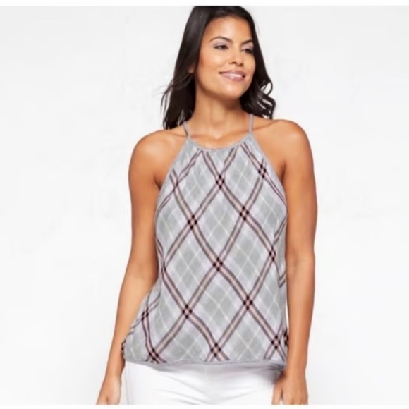Bella Dahl Womens XS Plaid High Neck Halter Tank Top‎ - Picture 1 of 8